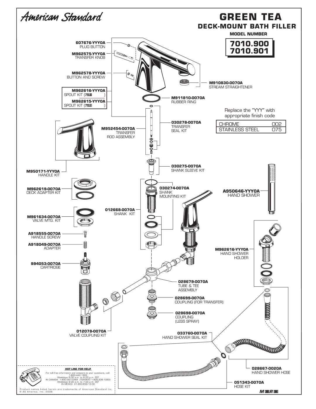 American Standard 7010.900, 7010.901 installation instructions Green TEA 