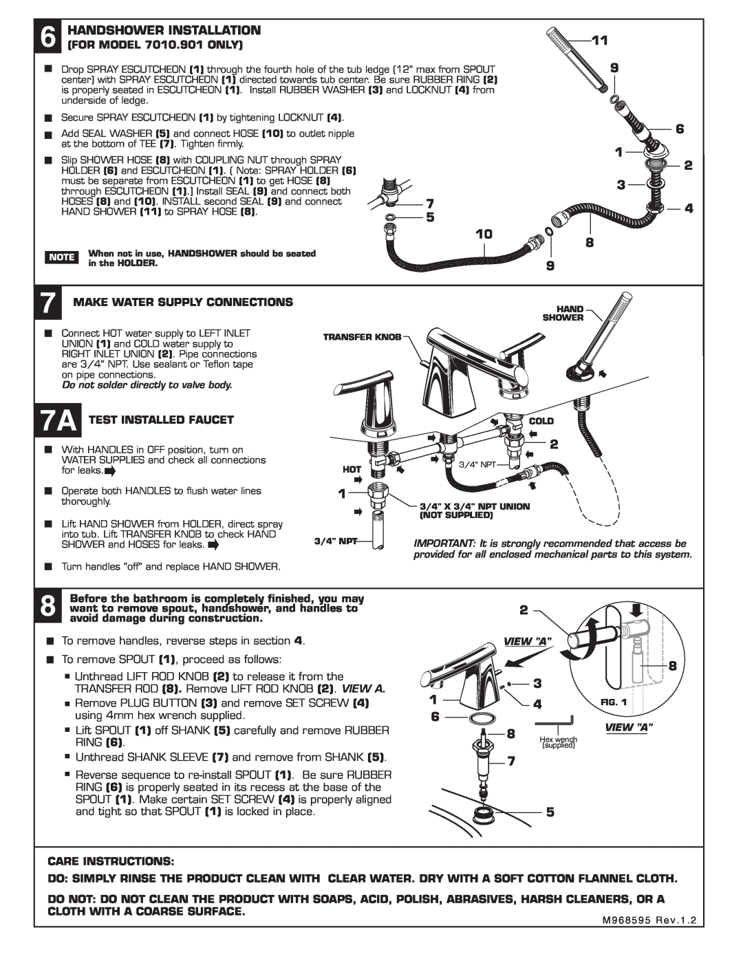 American Standard 7010.901, 7010.900 installation instructions Handshower Installation 