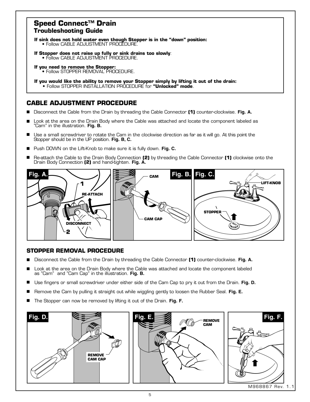 American Standard 7024 Speed Connect Drain, Troubleshooting Guide, If you need to remove the Stopper 