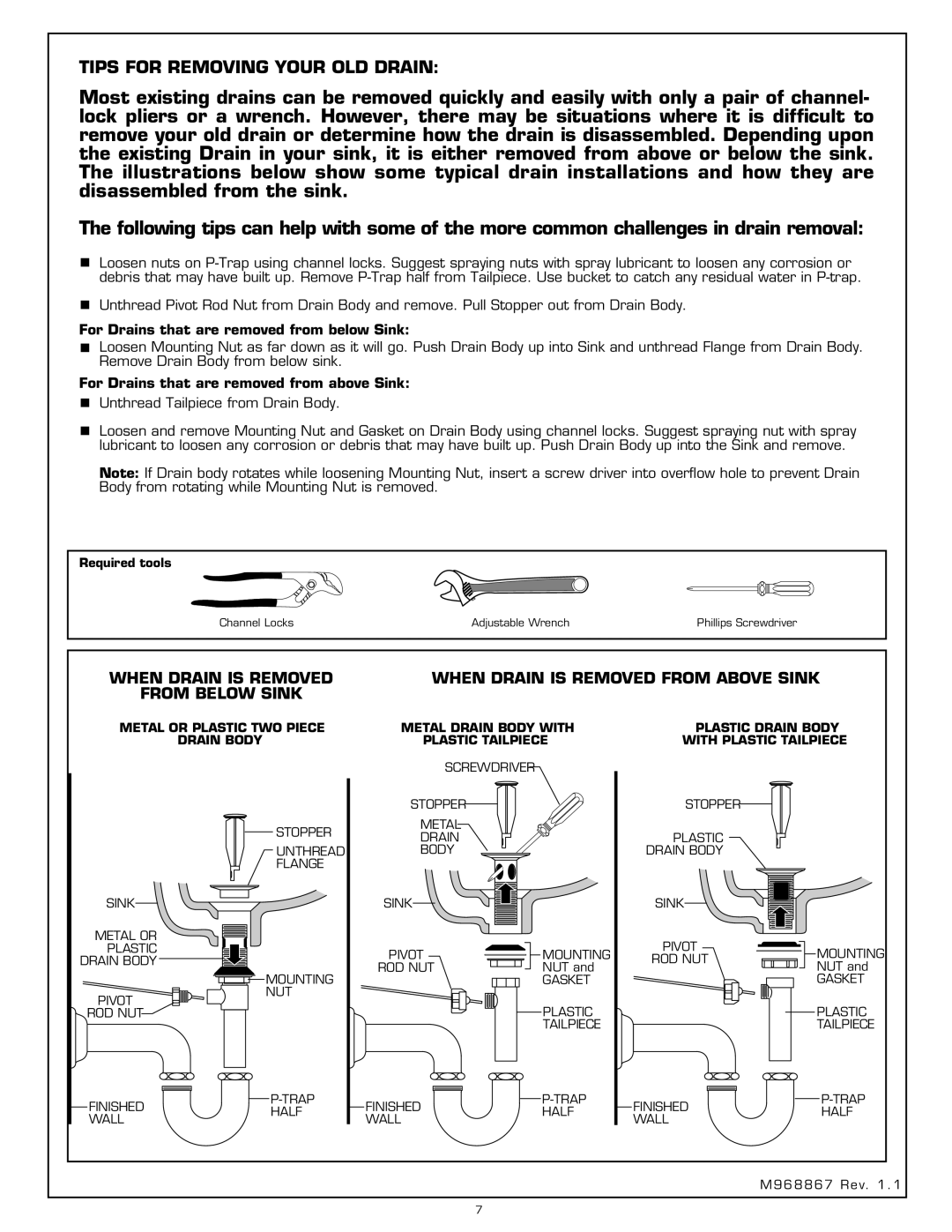 American Standard 7024 Tips For Removing Your Old Drain, When Drain Is Removed From Above Sink, From Below Sink 