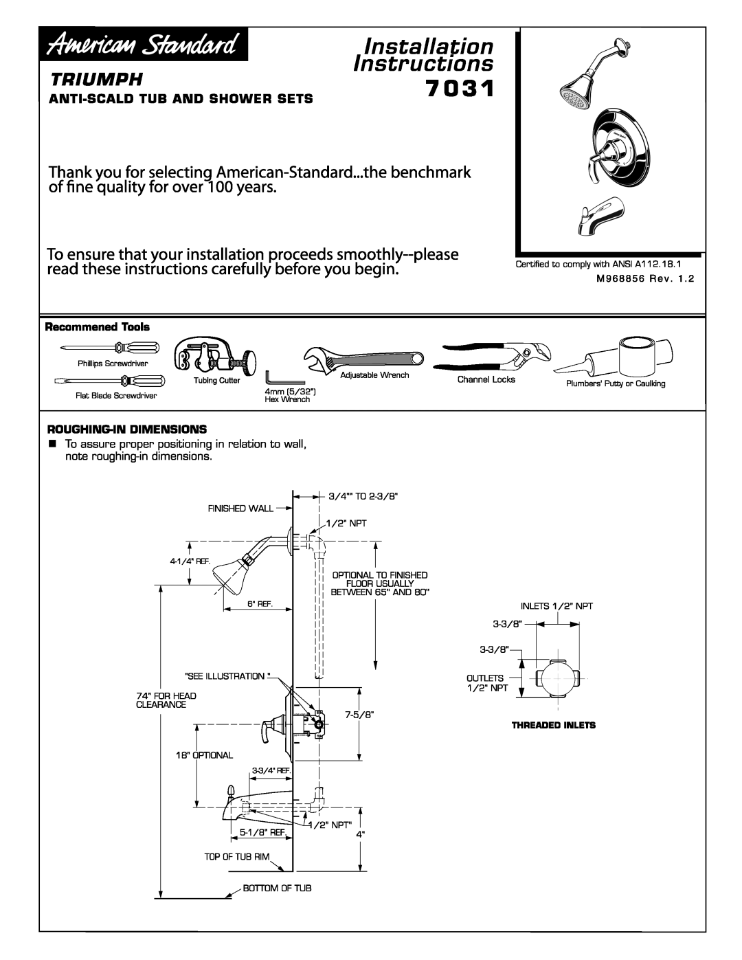 American Standard 7031 manual 