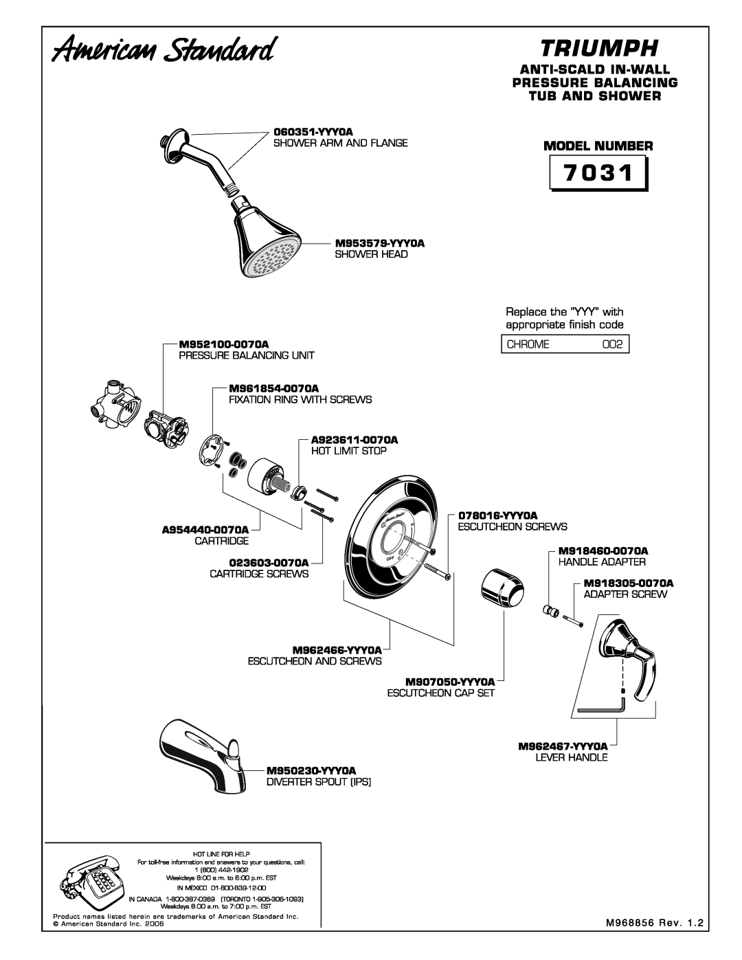 American Standard 7031 manual 