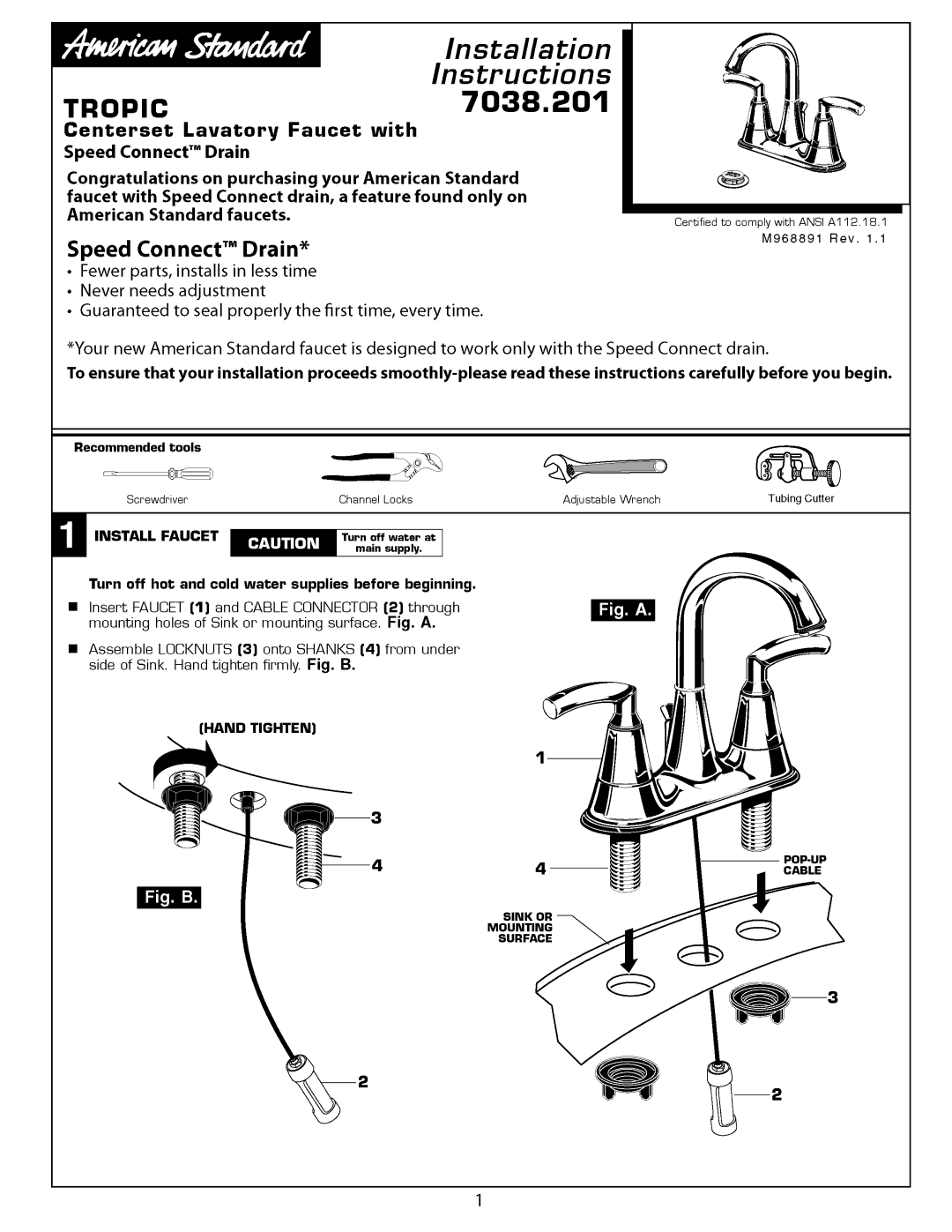 American Standard 7038.201 manual 