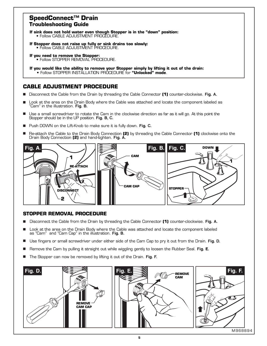 American Standard 7038.400 installation instructions Cam Cam Cap 