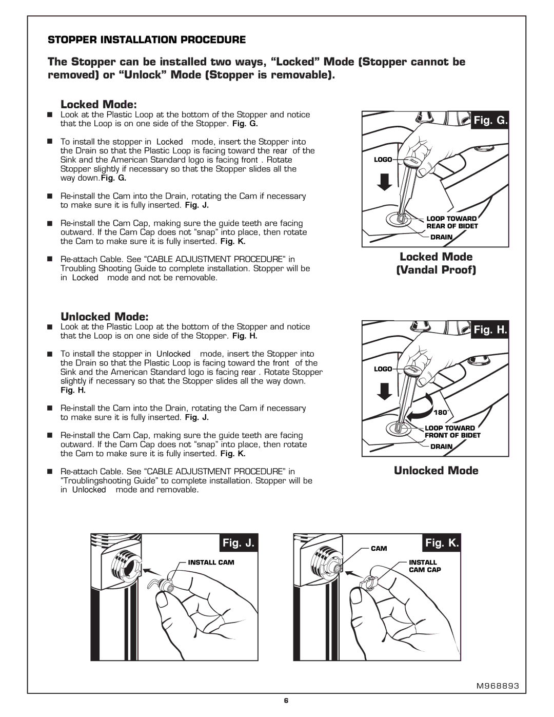 American Standard 7038.400 installation instructions Fig. G 