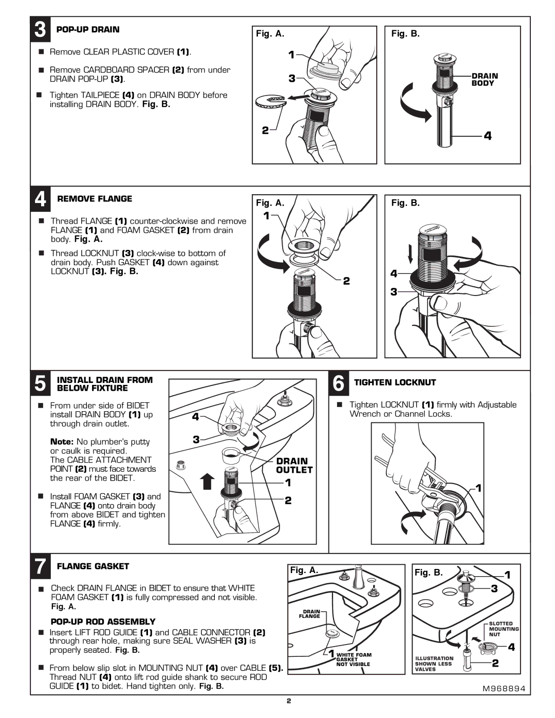 American Standard 7038.400 installation instructions Drain 