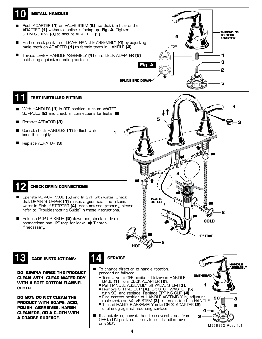 American Standard 7038.801 installation instructions 90˚ 