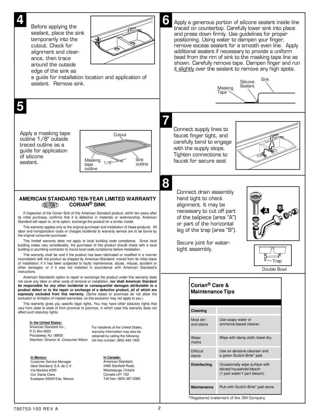 American Standard 7048 installation instructions United States, Mexico Canada 