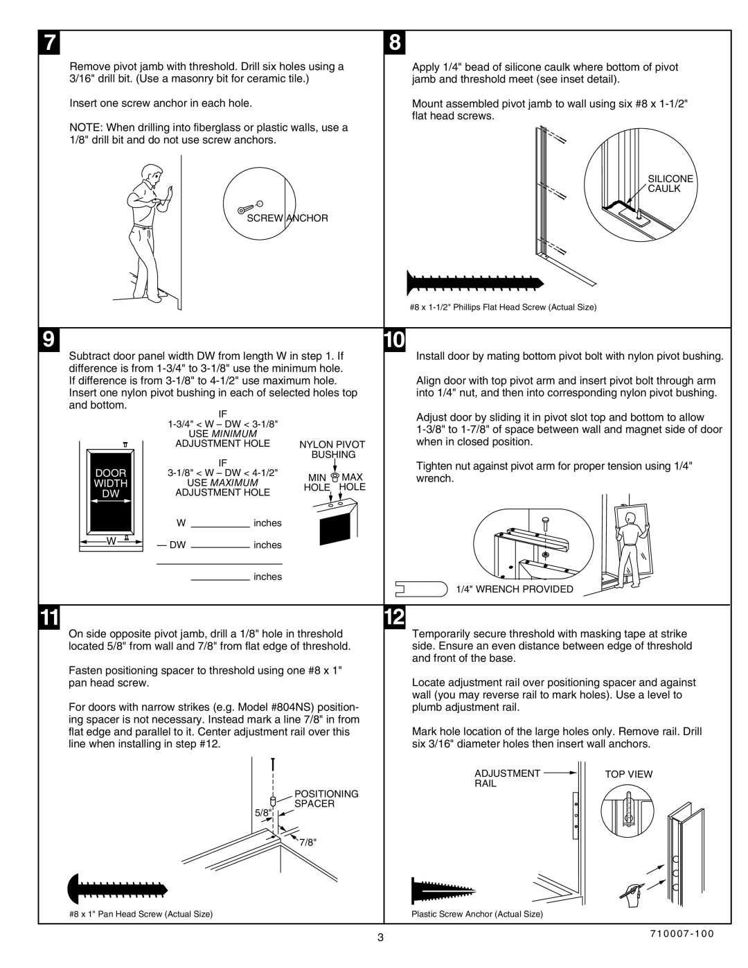 American Standard 710007-100 owner manual Flat head screws 