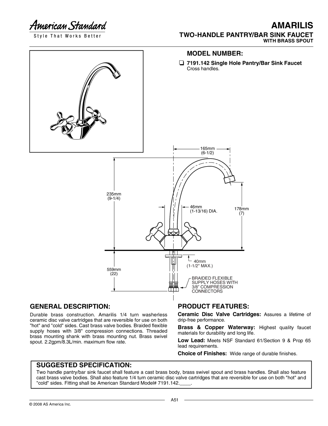 American Standard 7191.142 manual Amarilis 