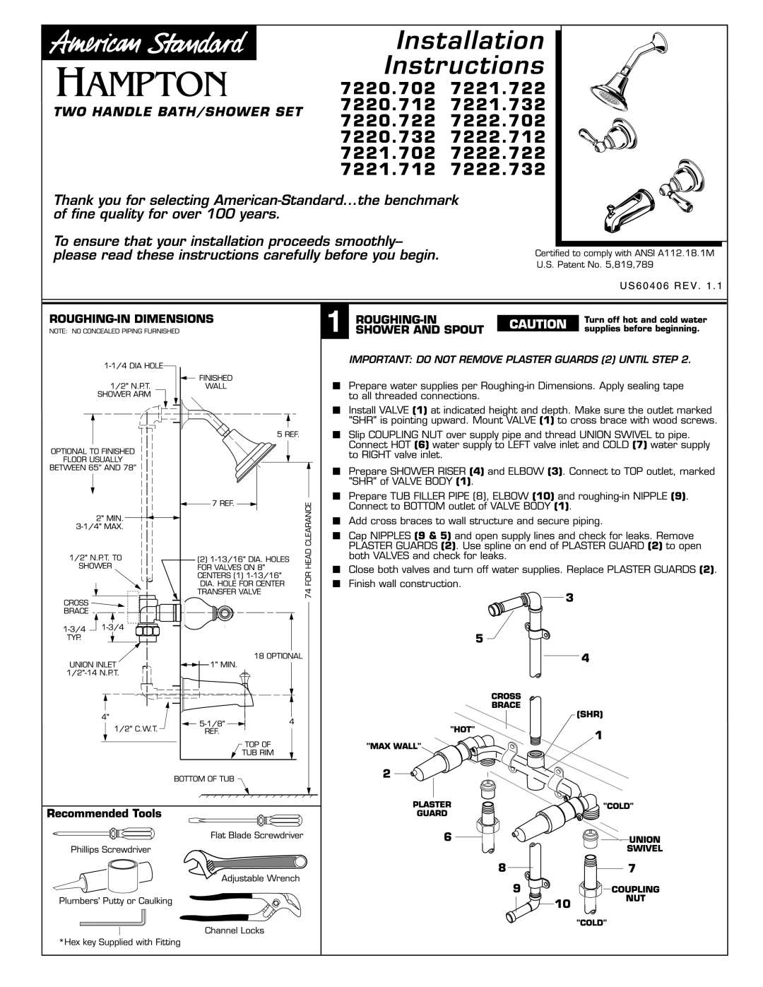 American Standard 7221.702, 7222.702, 7221.722, 7221.732, 7220.722, 7220.712, 7220.702, 7221.712 manual 