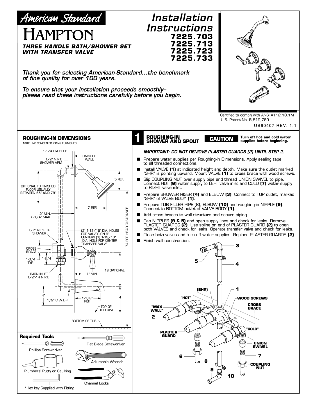 American Standard 7225.713, 7225.703, 7225.733, 7225.723 manual 