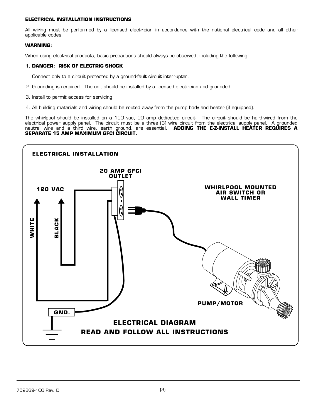 American Standard 7236E Series Electrical Installation Instructions, Separate 15 AMP Maximum Gfci Circuit 