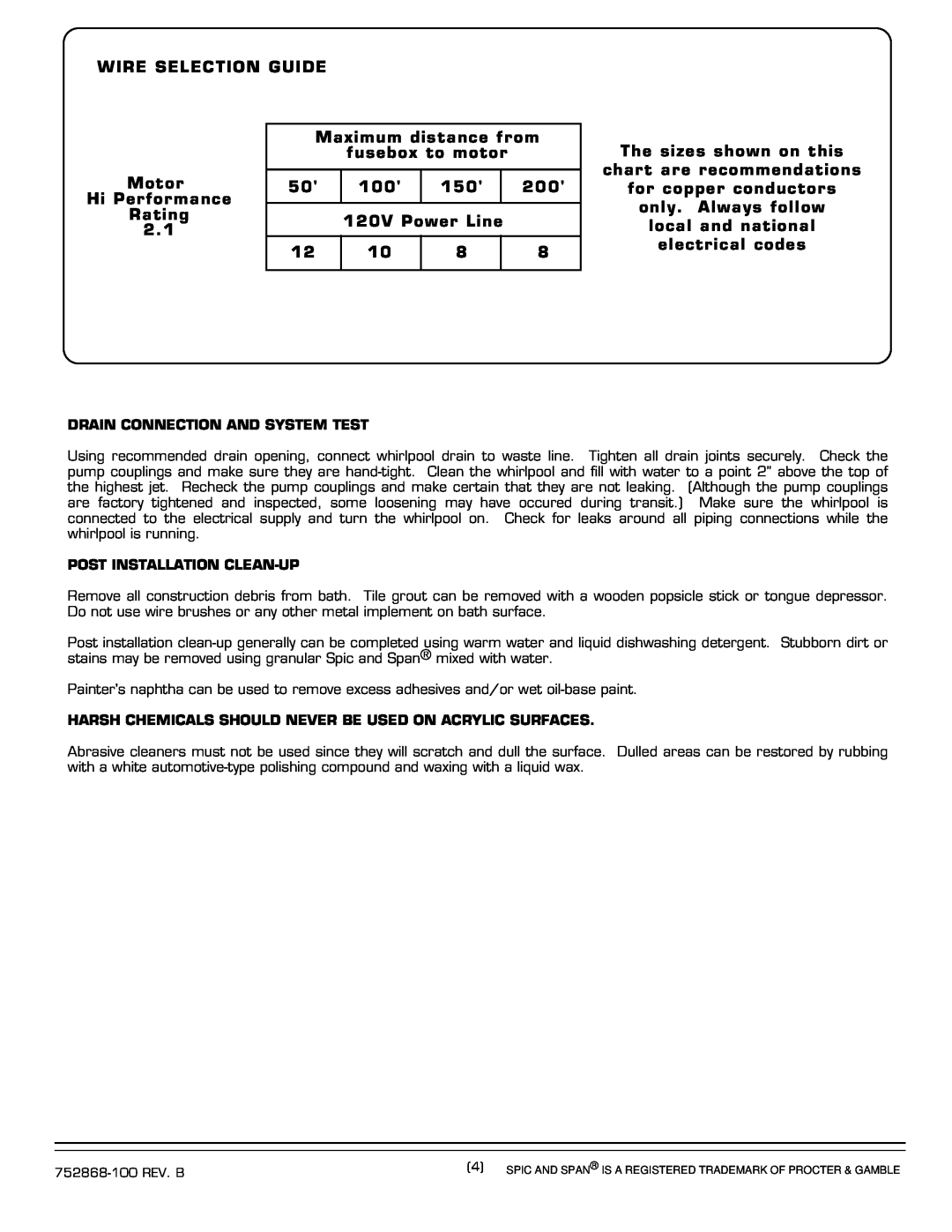 American Standard 7242E installation instructions Wire Selection Guide 