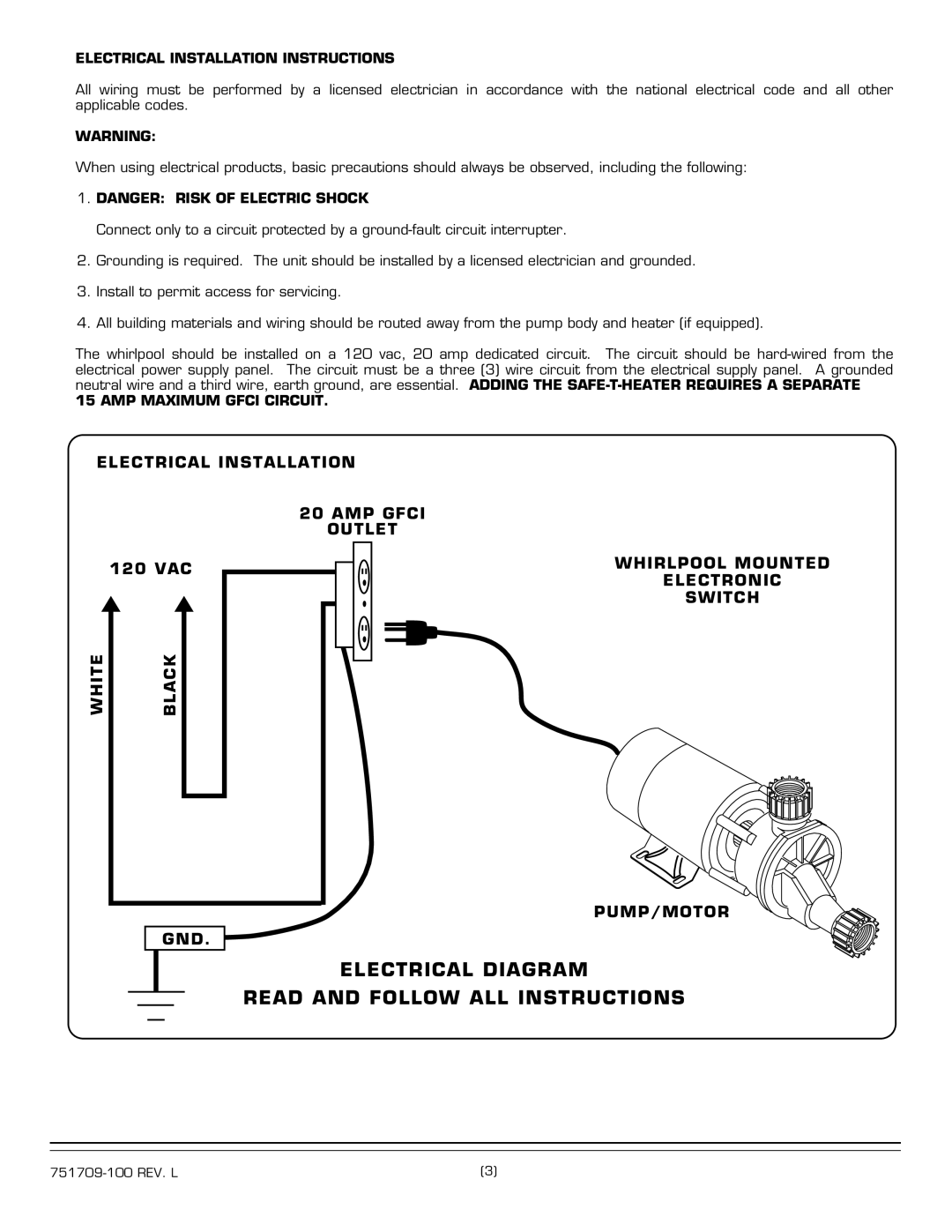 American Standard 7242.XXXW Electrical Diagram Read and Follow ALL Instructions, Electrical Installation Instructions 