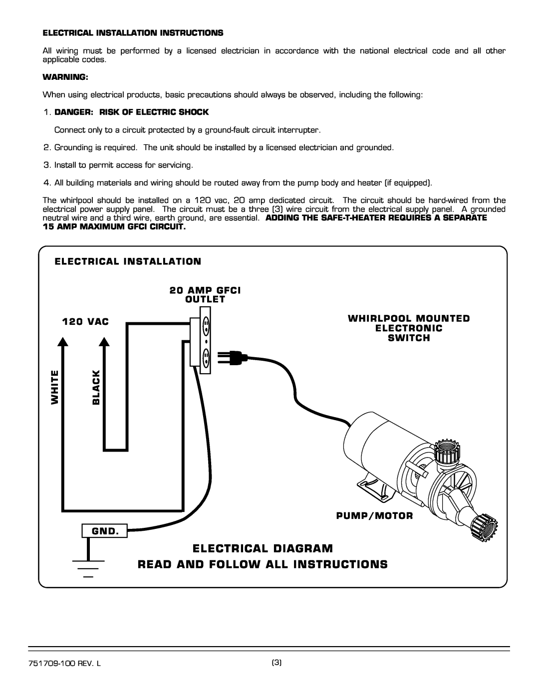 American Standard 7242.XXXW Electrical Diagram Read And Follow All Instructions, 120 VAC, White, Black 