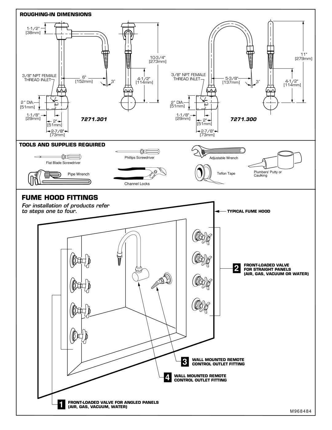 American Standard 7271.521, 7271.400, 7271.021 7271.301 7271.300, Tools and Supplies Required, NPT Female Thread Inlet 