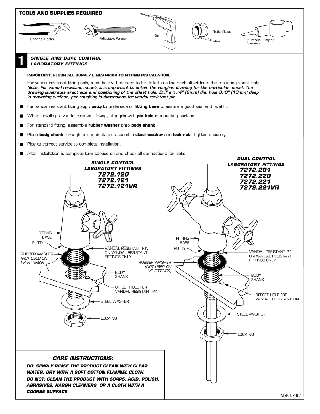 American Standard 7272.201, 7272.120 7272.220 7272.121 7272.221 7272.121VR 7272.221VR, Tools and Supplies Required 