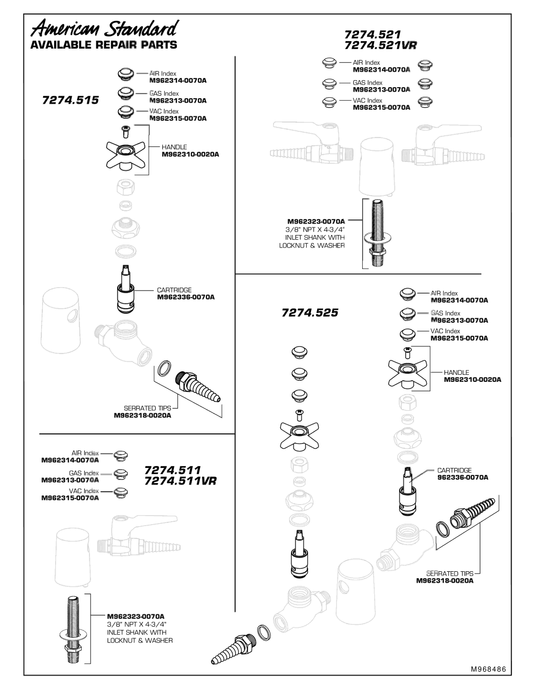 American Standard 7274.515, 7274.521VR installation instructions 7274.525 