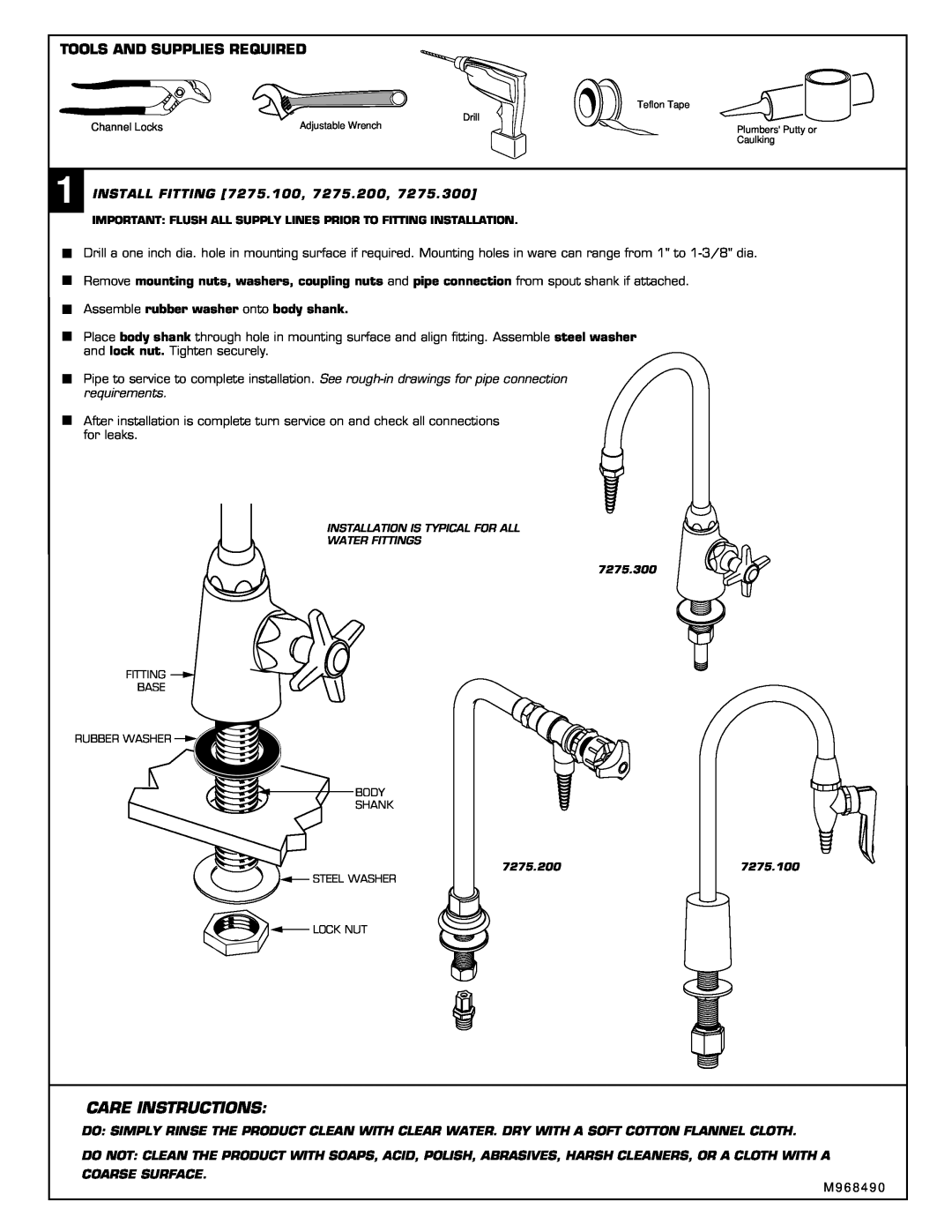 American Standard 7275.200 Care Instructions, Tools And Supplies Required, Assemble rubber washer onto body shank 