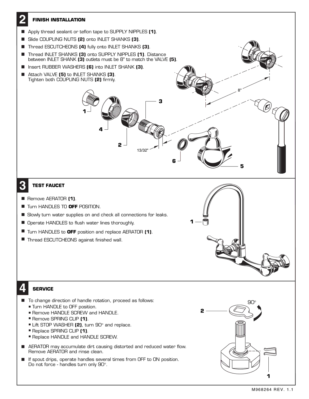 American Standard 7293.152, 7293.252 installation instructions  Finish Installation,  Test Faucet,  Service 