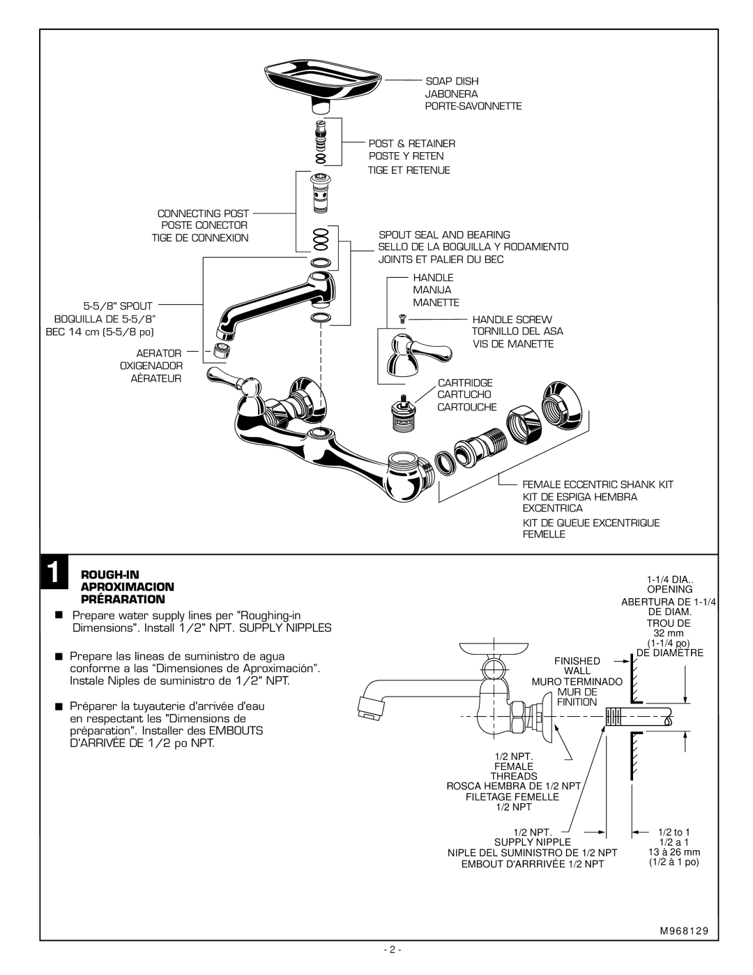 American Standard 7295 Series installation instructions ROUGH-IN Aproximacion Préraration 