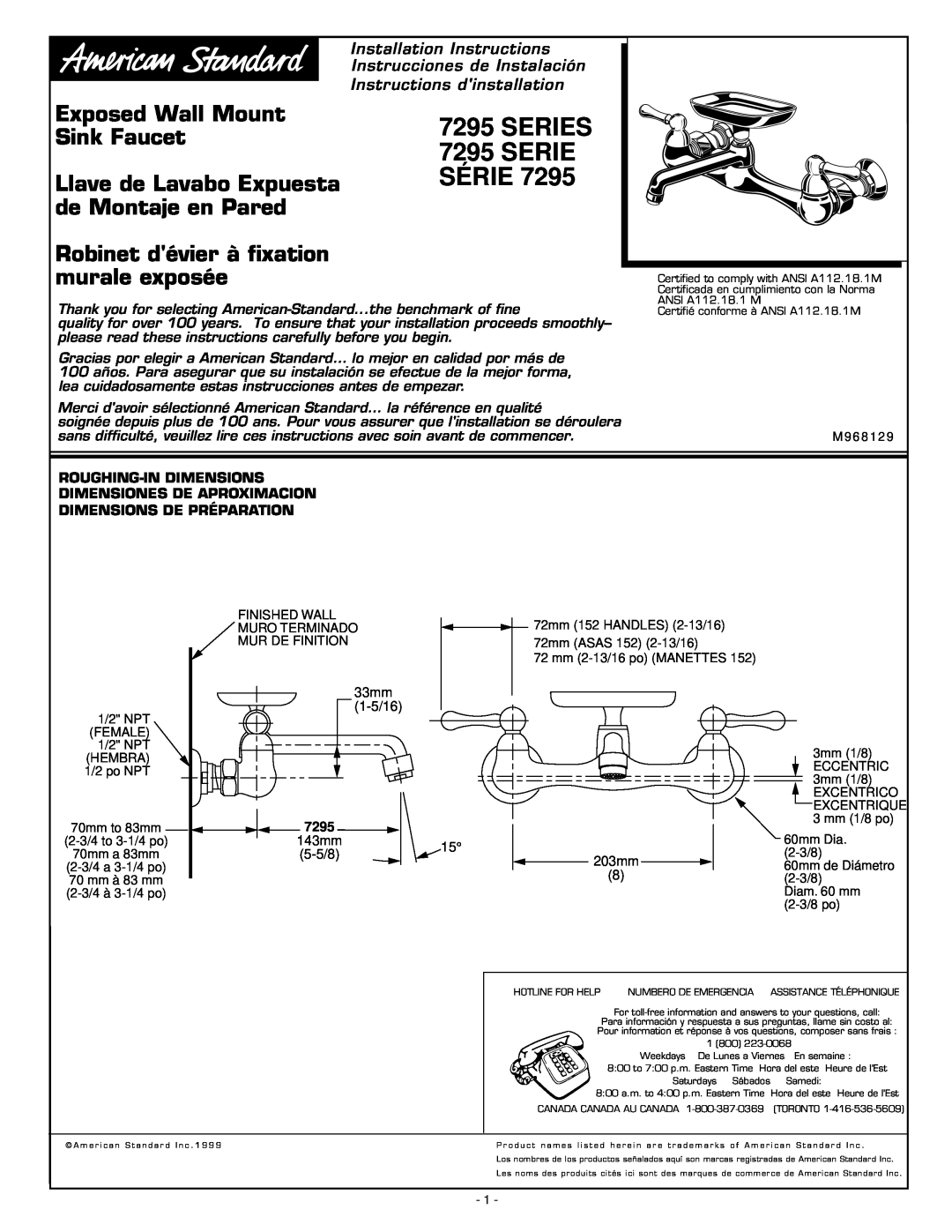 American Standard 7295 Series installation instructions Roughing-Indimensions Dimensiones De Aproximacion, Série 