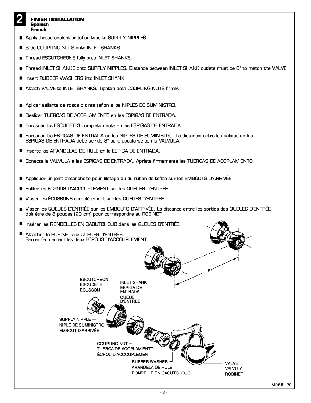 American Standard 7295 Series installation instructions SpanishFINISH INSTALLATION French 