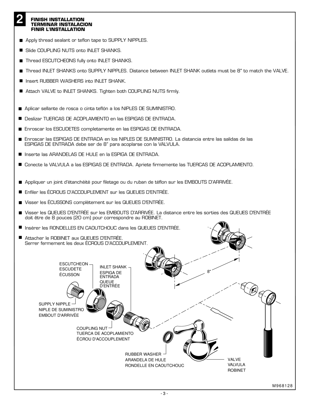 American Standard 7292 Series, 7298 Series Finish Installation, Terminar Instalacion, Finir Linstallation 