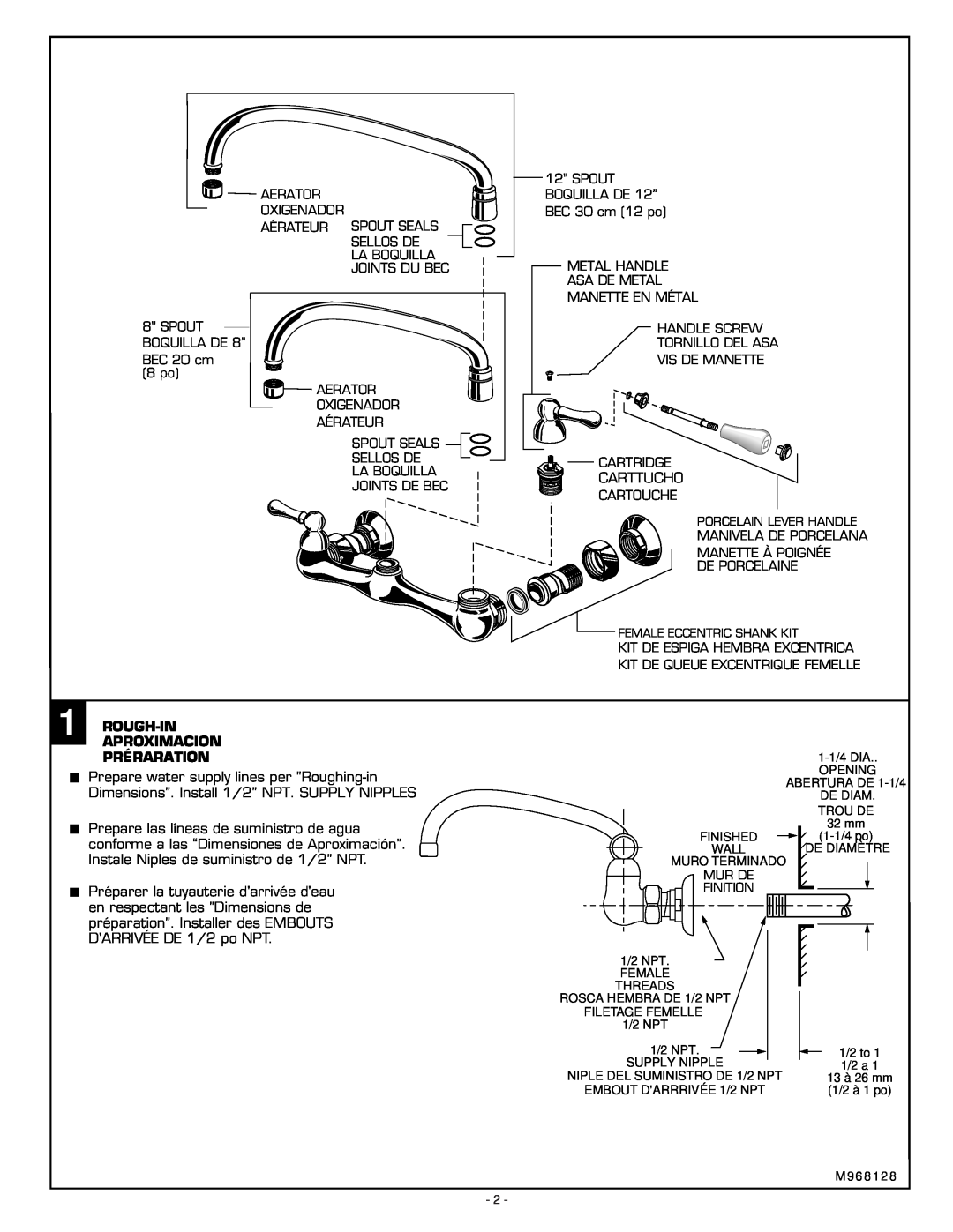 American Standard 7298 Series, 7292 Series installation instructions Rough-Inaproximacion Préraration 