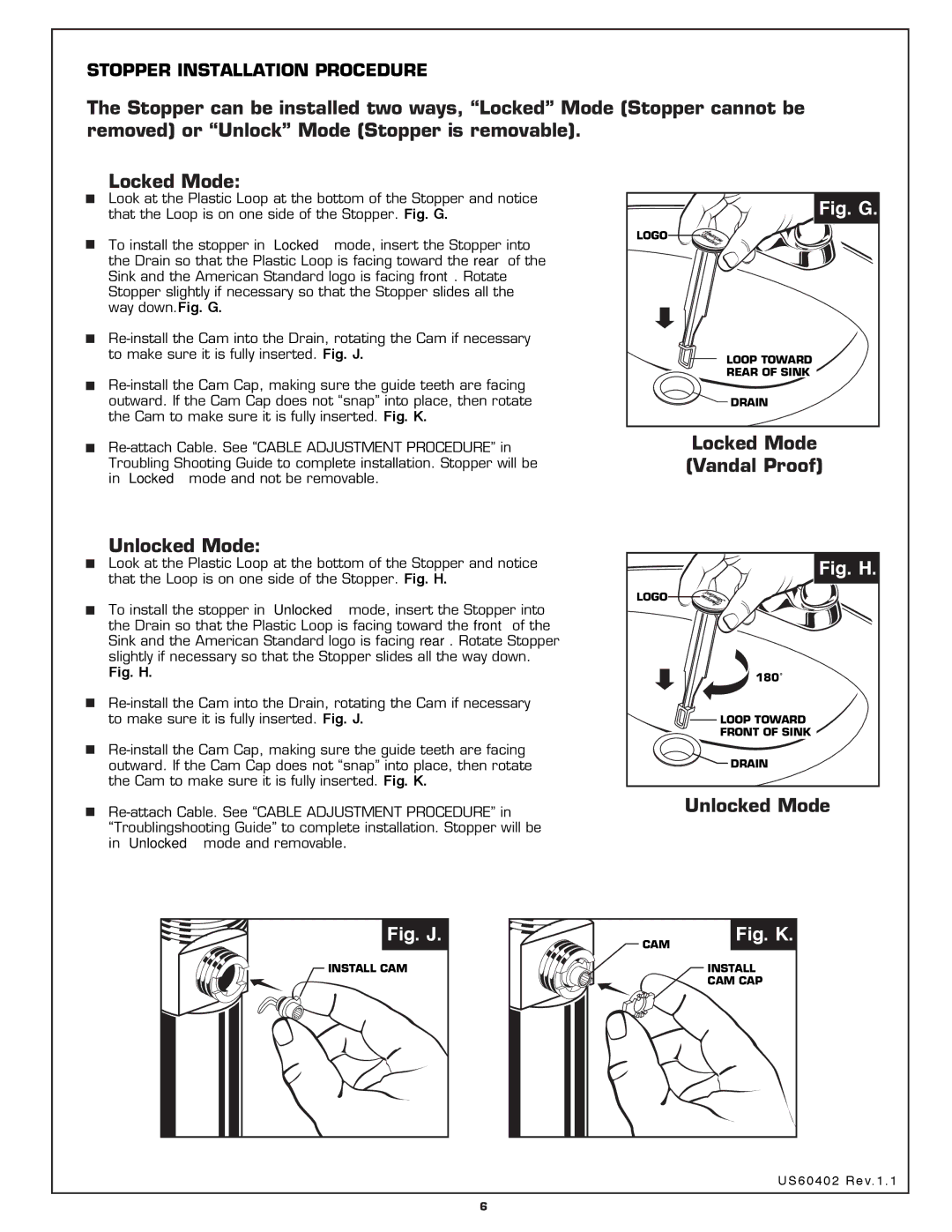 American Standard 7411.702, 7411.732, 7411.722, 7411.712 installation instructions Fig. G 