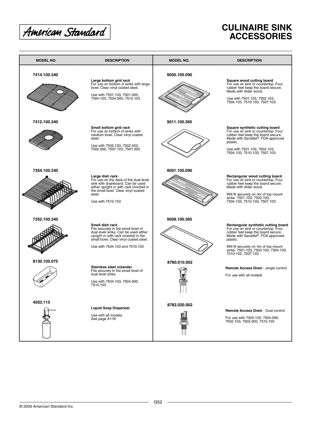 American Standard 8130.100.075 manual 7414.100.340 9005.100.090, 7412.100.340 9011.100.365, 7354.100.340 9001.100.090 