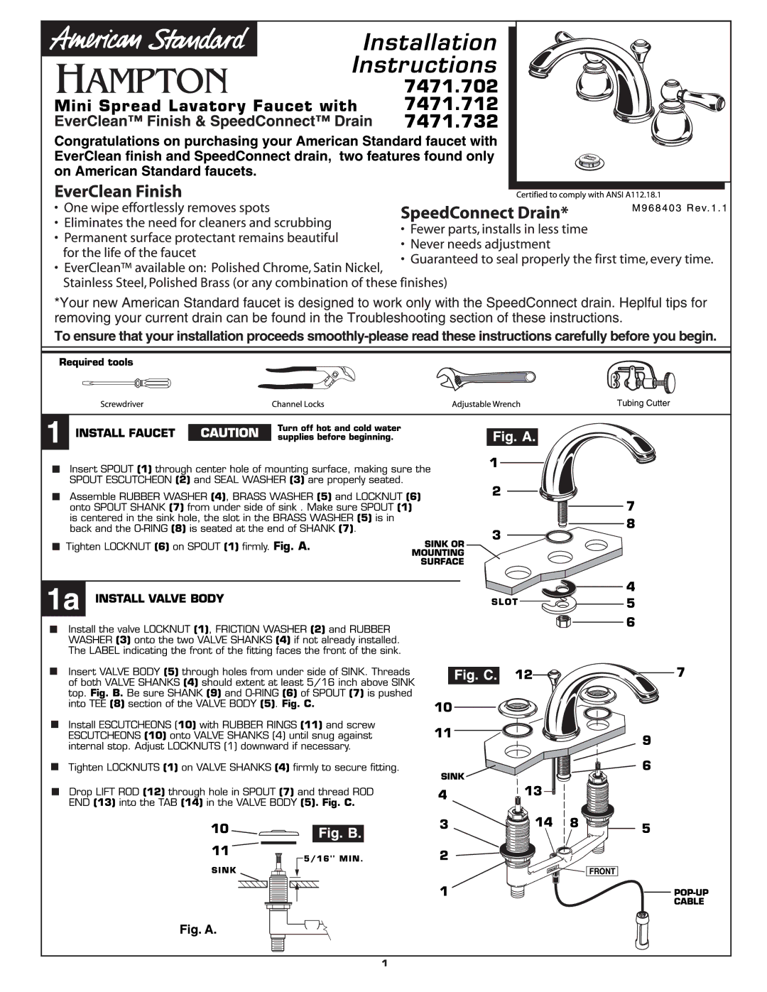 American Standard 7471.712, 7471.732, 7471.702 manual 