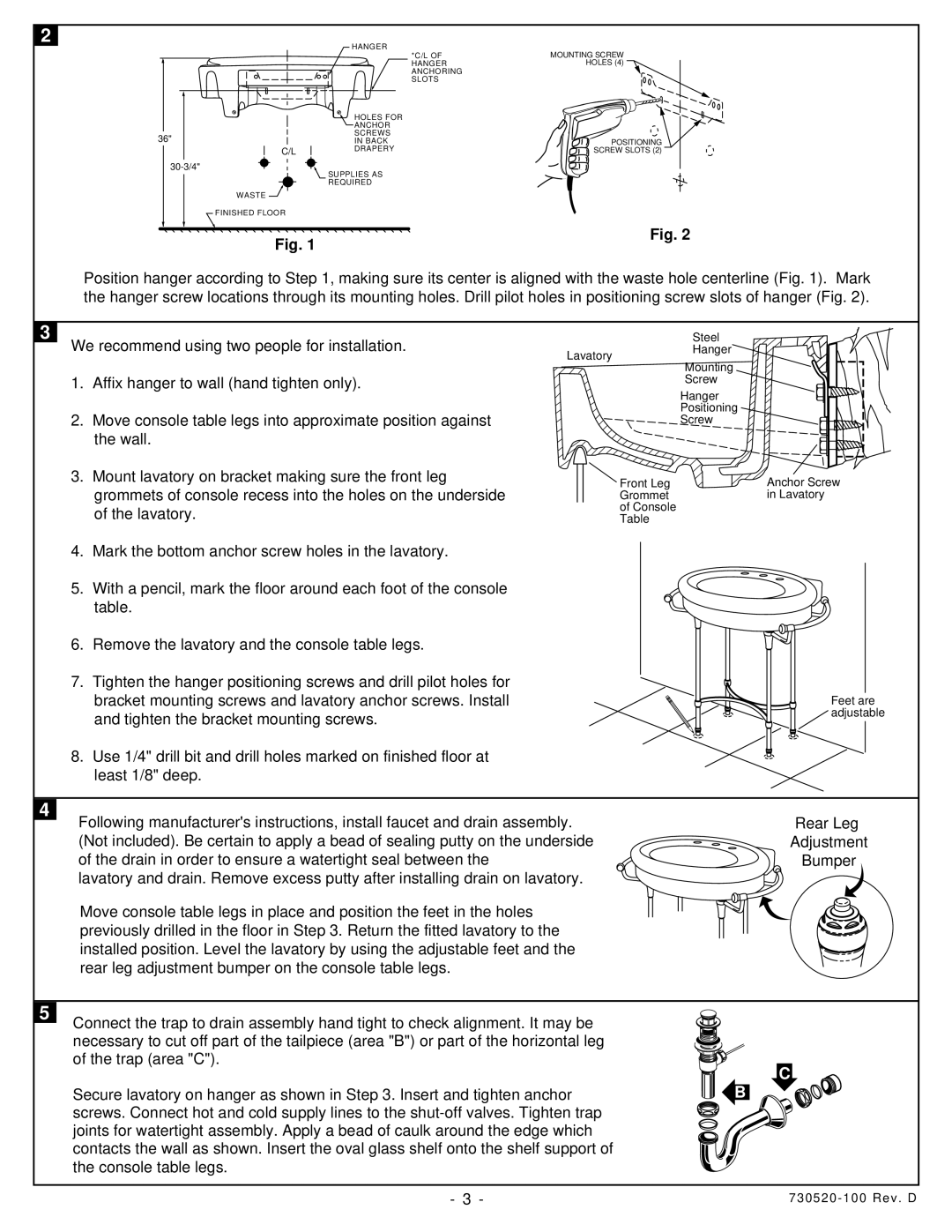 American Standard 7483.295, 7483.002 installation instructions Lavatory Steel Hanger 