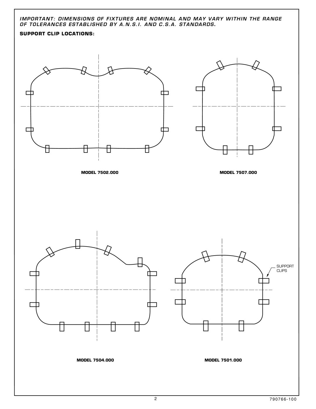 American Standard 7507.000, 7502.00 installation instructions Support Clip Locations 