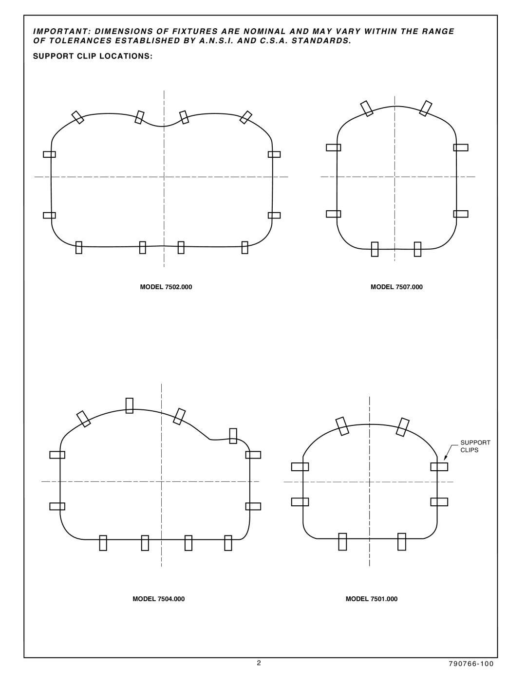 American Standard 7502.403, 7507.103, 7502.103, 790767-100 dimensions Support Clip Locations 