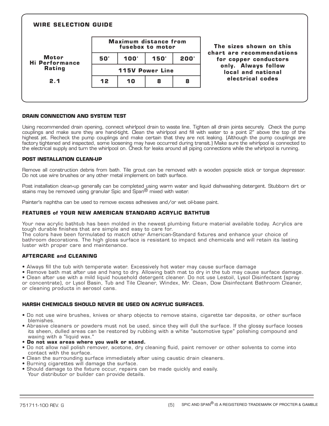 American Standard 751711-100 installation instructions Drain Connection and System Test, Post Installation CLEAN-UP 