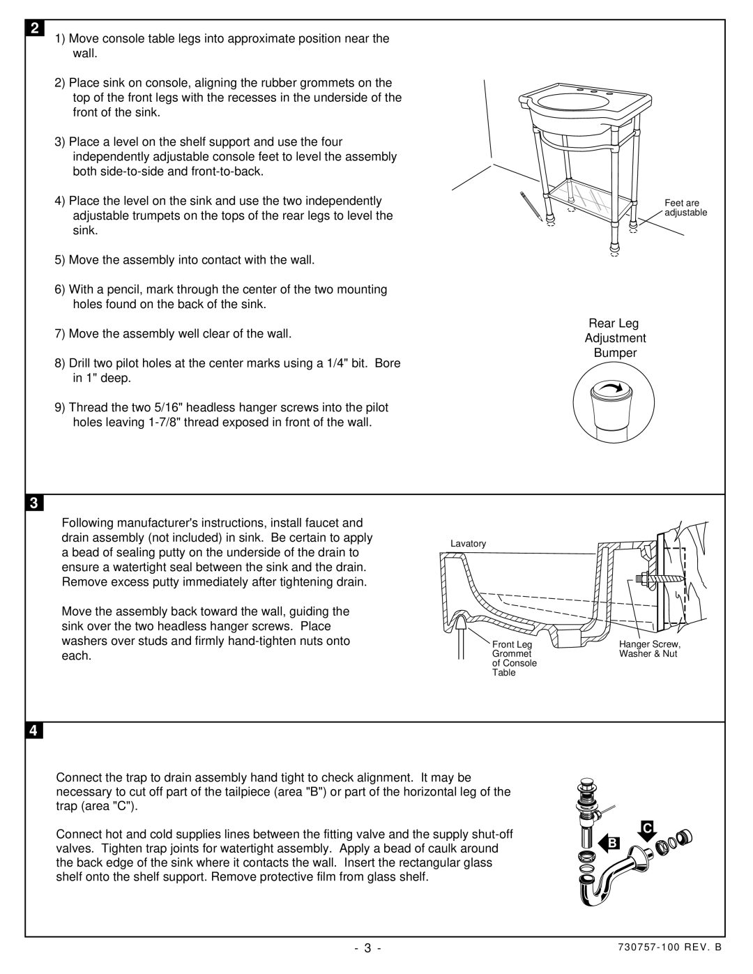 American Standard 7812.002, 7812.295 installation instructions Feet are adjustable 