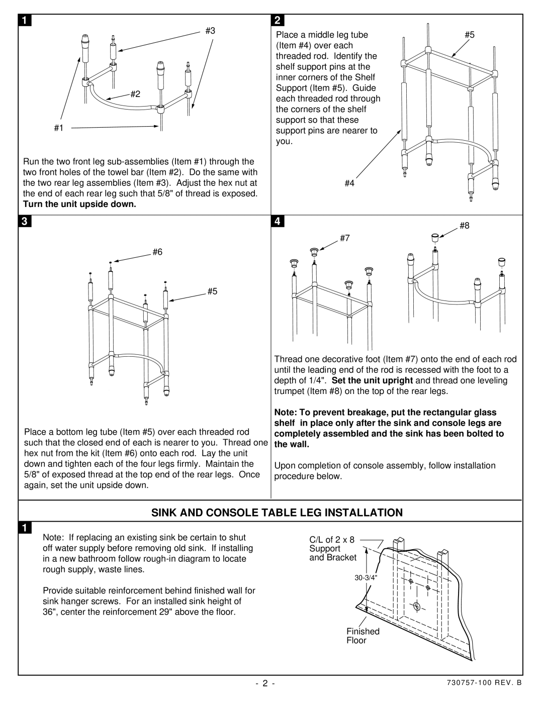 American Standard 7812.295, 7812.002 installation instructions Sink And Console Table Leg Installation 