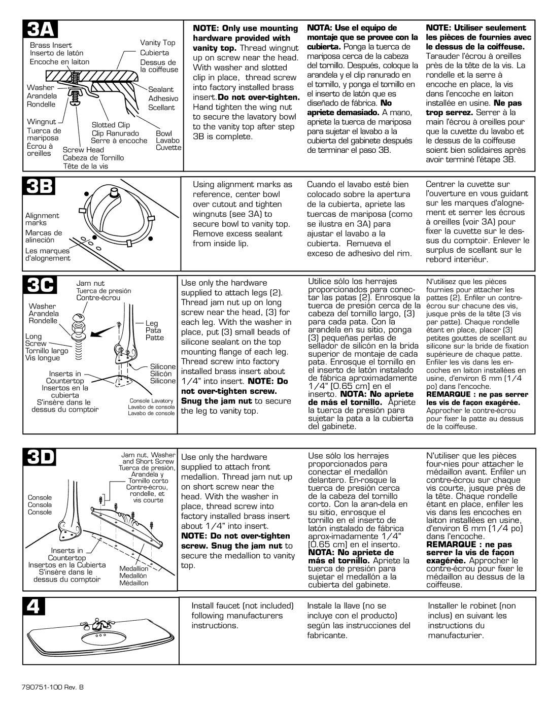 American Standard 7818.049 installation instructions Not over-tighten screw 