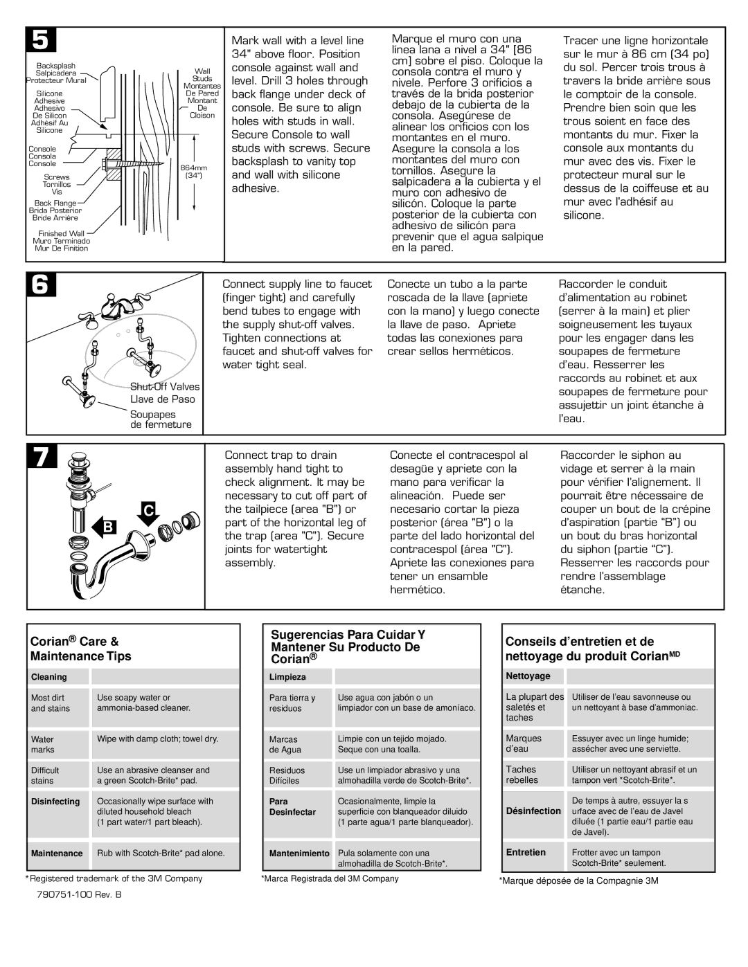 American Standard 7818.049 installation instructions Corian Care Maintenance Tips 