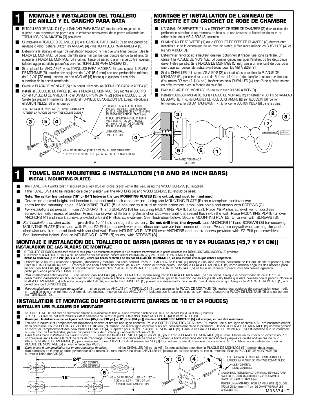 American Standard 8040.240 Install Mounting Plates, Instalación DE LAS Placas DE Montaje, Installer LES Plaques DE Montage 