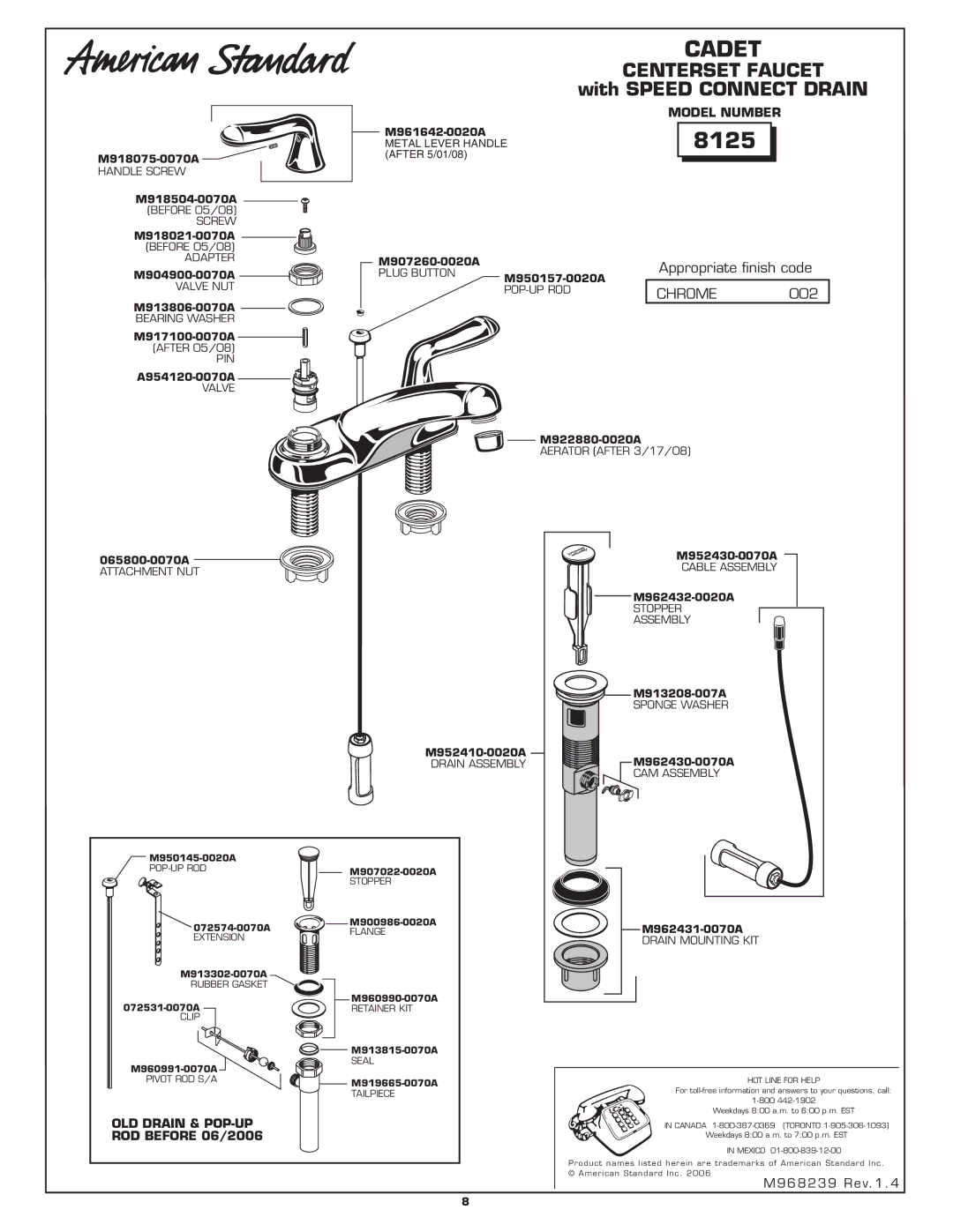 American Standard 8125 manual M918075-0070A, M918504-0070A Before 05/08, M918021-0070A Before 05/08, M904900-0070A 