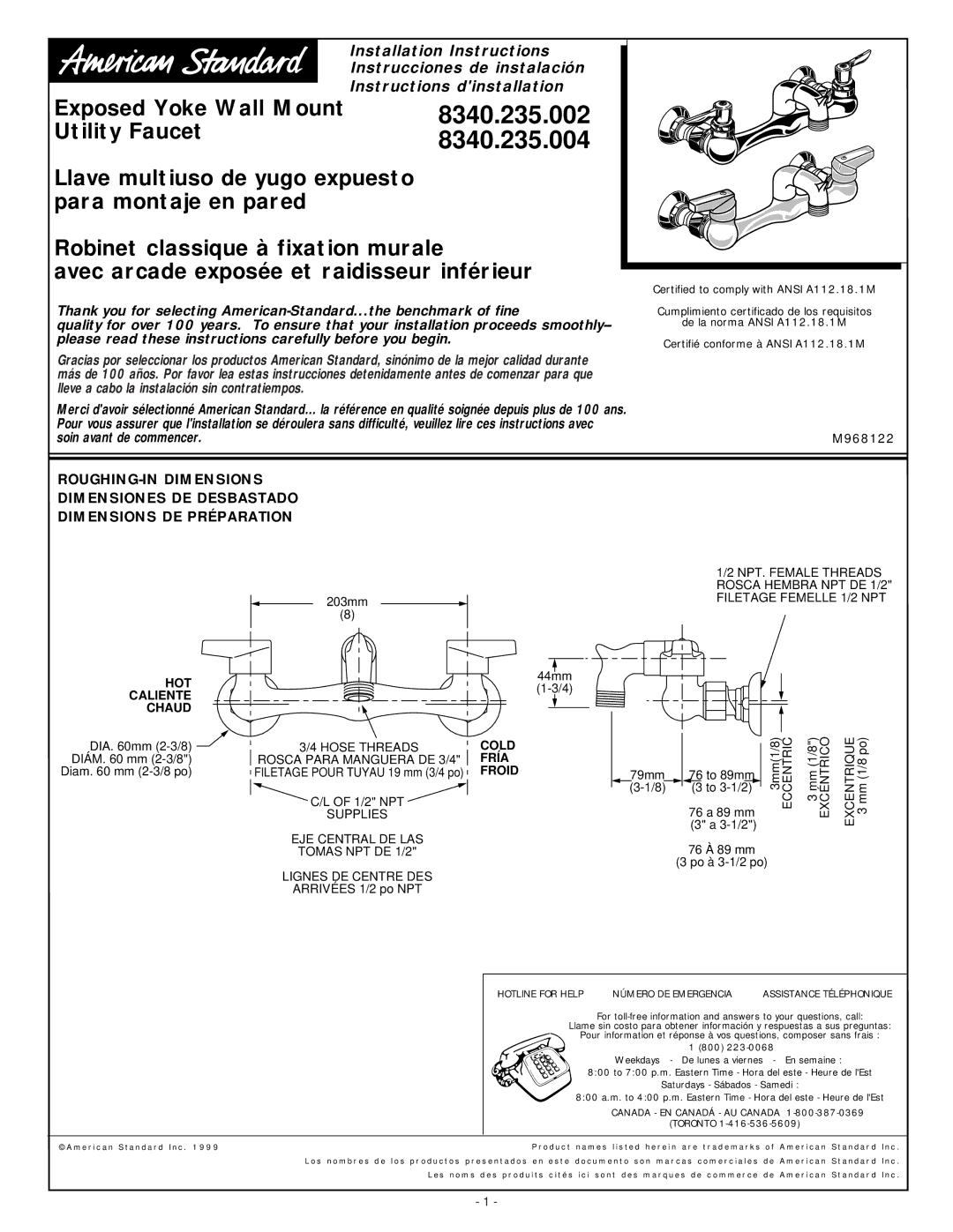 American Standard 8340.235.004 installation instructions 8340.235.002 