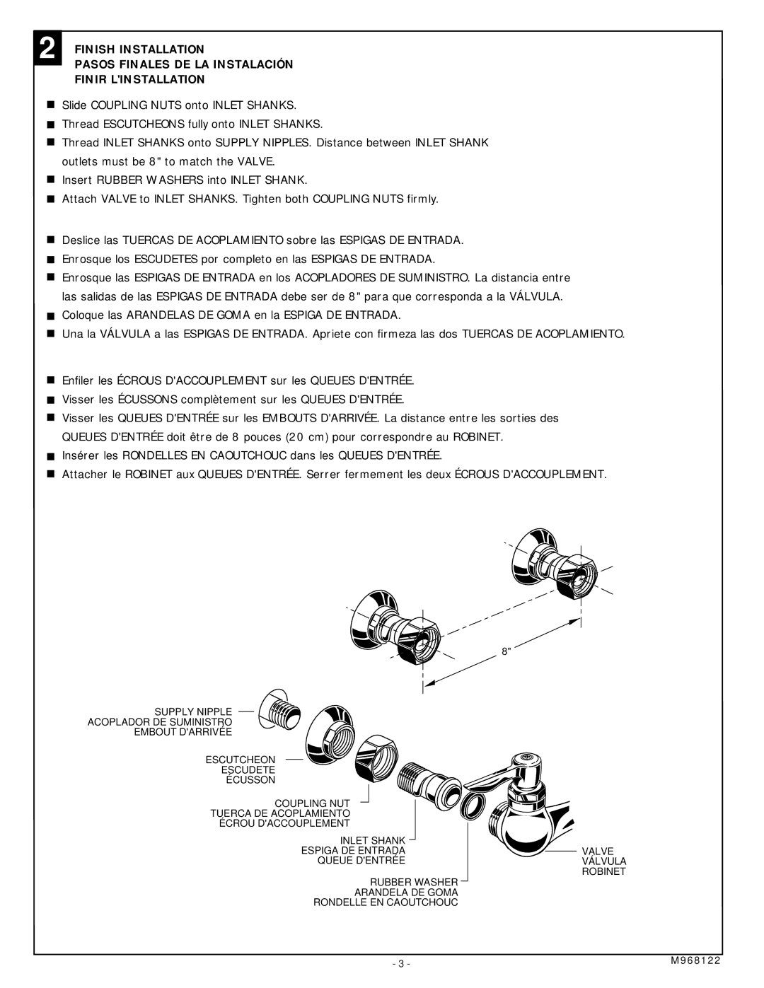 American Standard 8340.235.004, 8340.235.002 installation instructions 6 8 1 2 