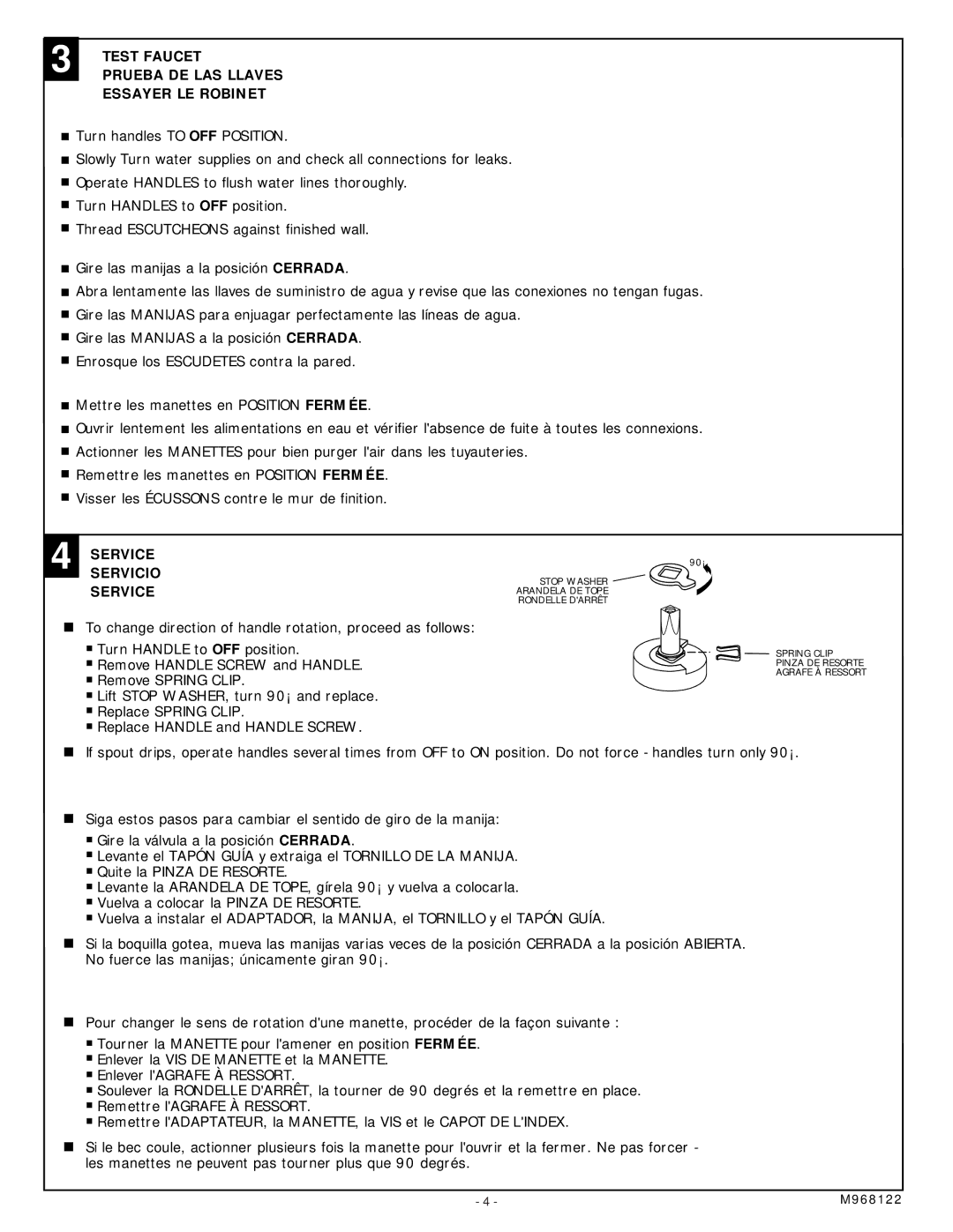 American Standard 8340.235.002, 8340.235.004 installation instructions Test Faucet, Prueba DE LAS Llaves, Essayer LE Robinet 