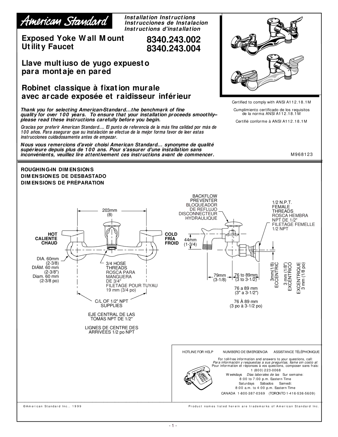 American Standard 8340.243.004 installation instructions 8340.243.002 