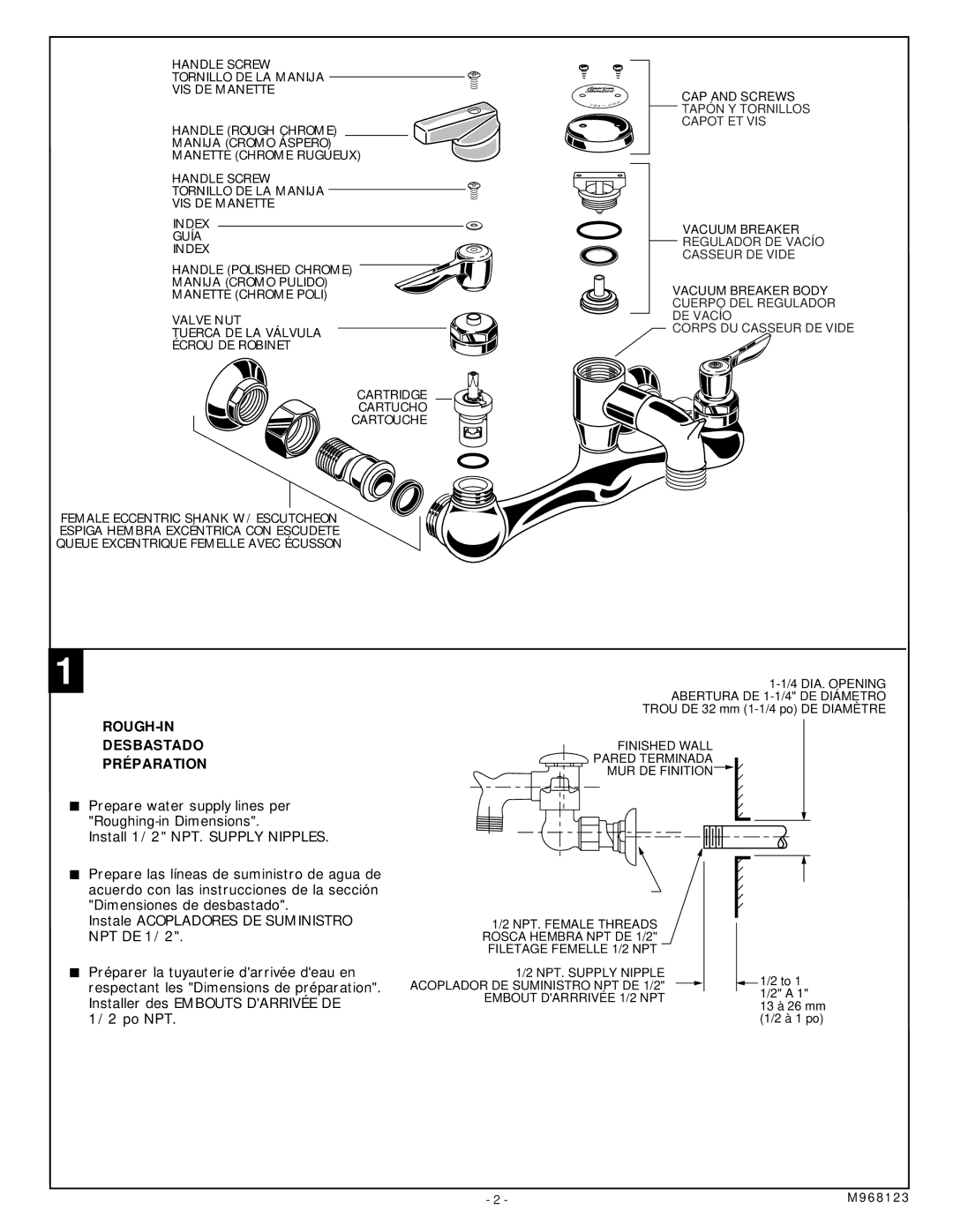 American Standard 8340.243.002, 8340.243.004 installation instructions ROUGH-IN Desbastado Préparation 