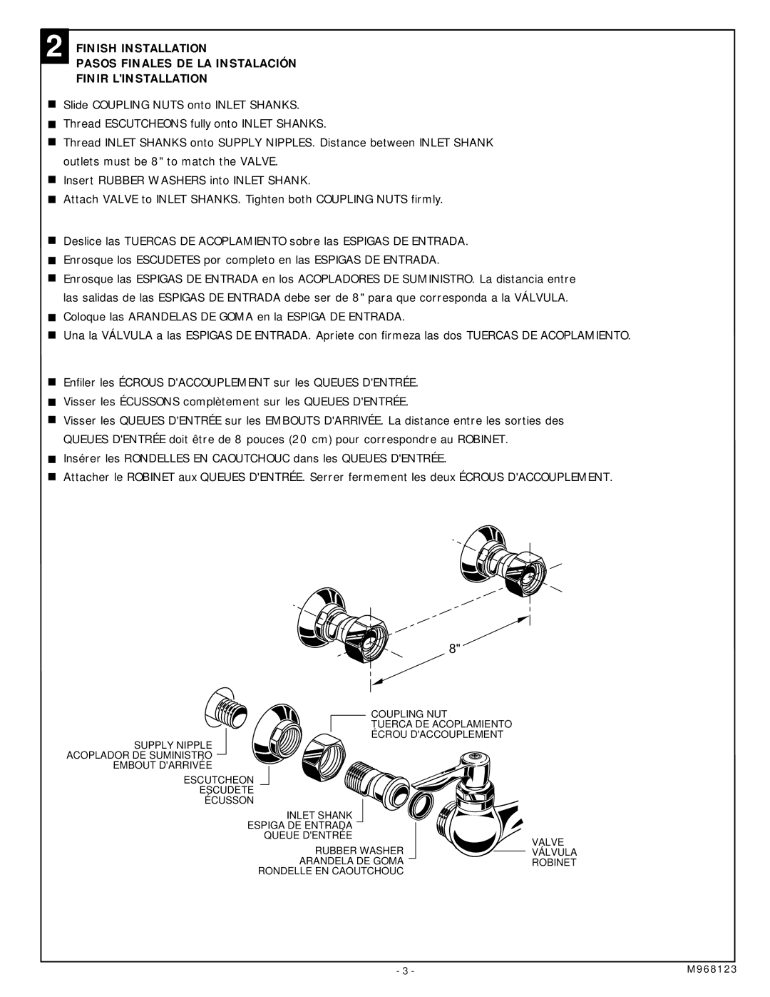 American Standard 8340.243.004, 8340.243.002 installation instructions Arandela DE Goma Robinet Rondelle EN Caoutchouc 