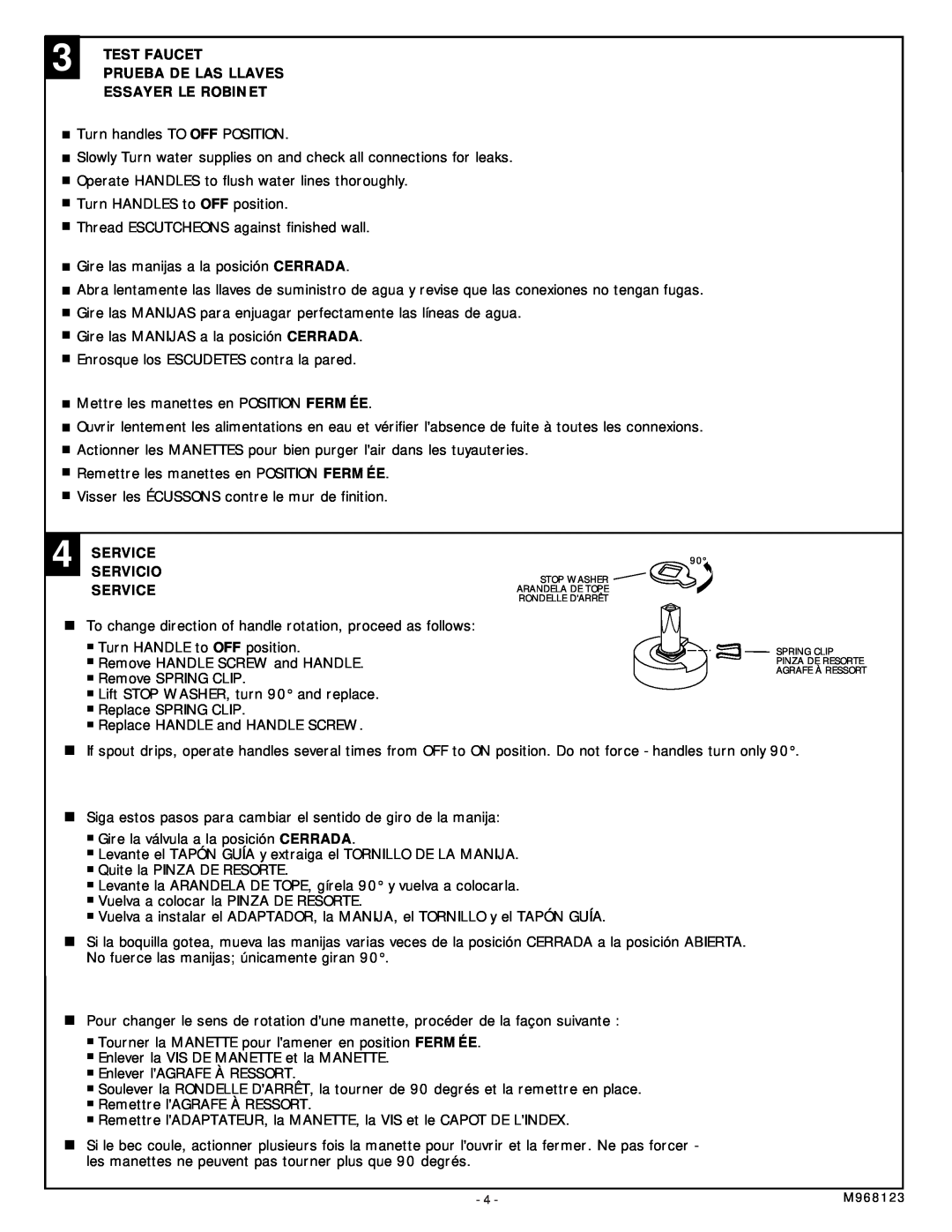 American Standard 8340.243.002, 8340.243.004 installation instructions Test Faucet, Prueba De Las Llaves, Essayer Le Robinet 